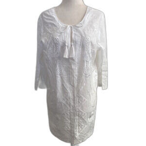 Gretchen Scott Embroidered Cotton Tunic Top White Size Small